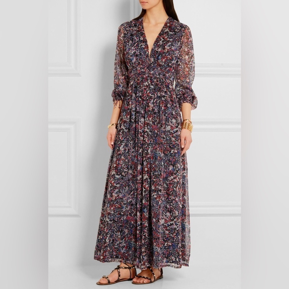 IRO multicolor Kimie Printed Silk chiffon Maxi Dress Size 42 Sheer v neckline